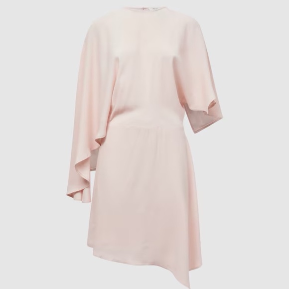Share Reiss Christy Cape Sleeve Asymmetric Mini Dress Nude Size 4 Orig. $385 - Picture 4 of 4